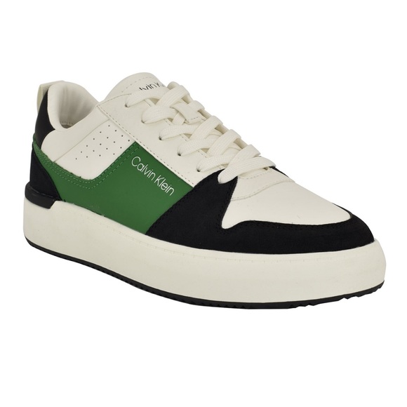 Calvin Klein Men's Blayne Casual Lace-Up White, Green, and Black Sneakers - Picture 3 of 15